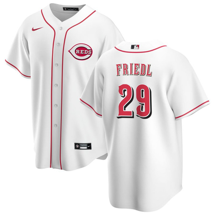 Men's Cincinnati Reds #29 TJ Friedl White Cool Base Stitched Baseball Jersey